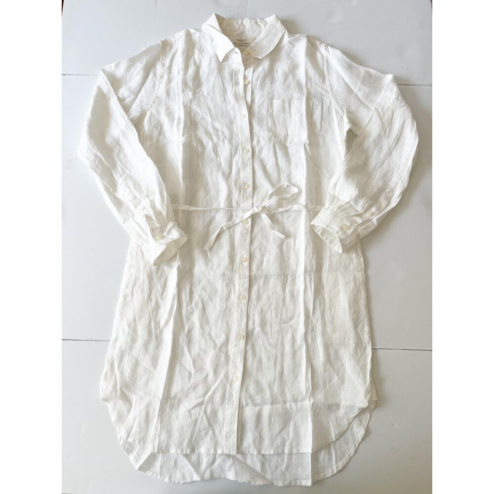 Birds Of Paradis Dress Womens Medium White Linen Shirt Belted Button Front